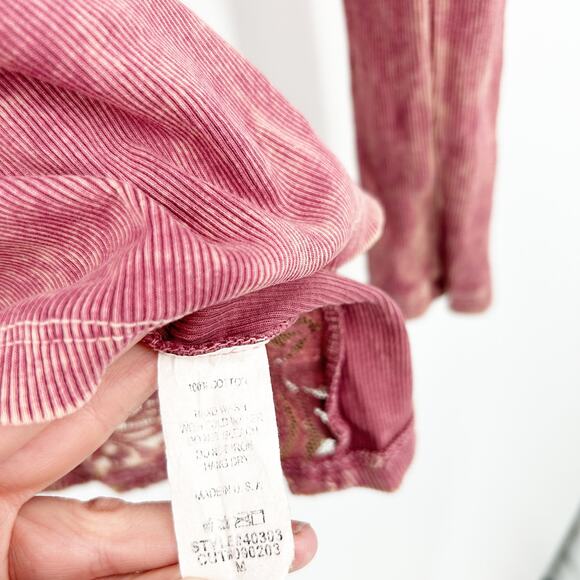 American Age Womens Y2K Studded Ribbed Lace Back Long Sleeve‎ Henley Top Size M - Picture 4 of 7